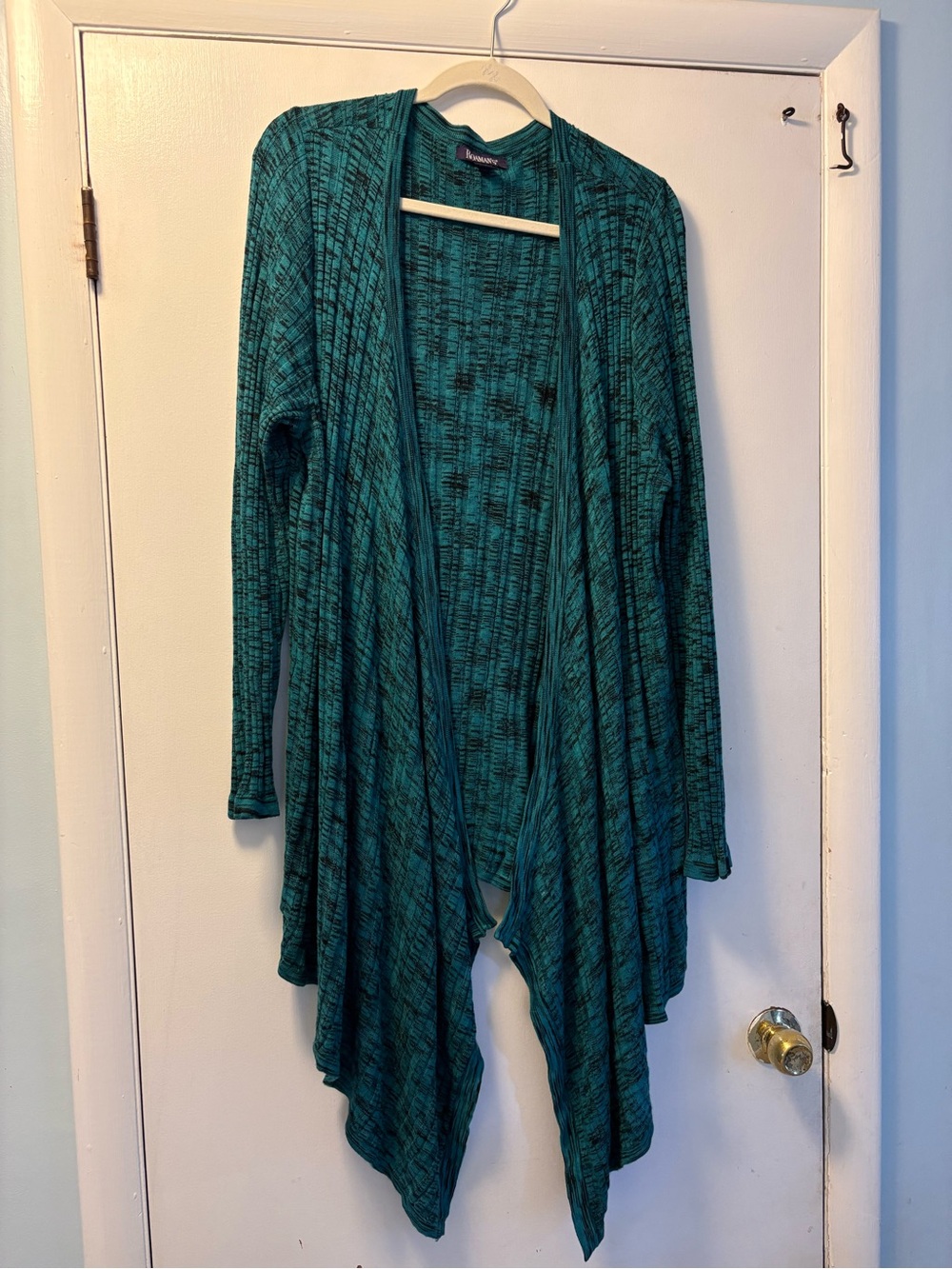 Roaman's Teal Green Open-Front Draped Cardigan